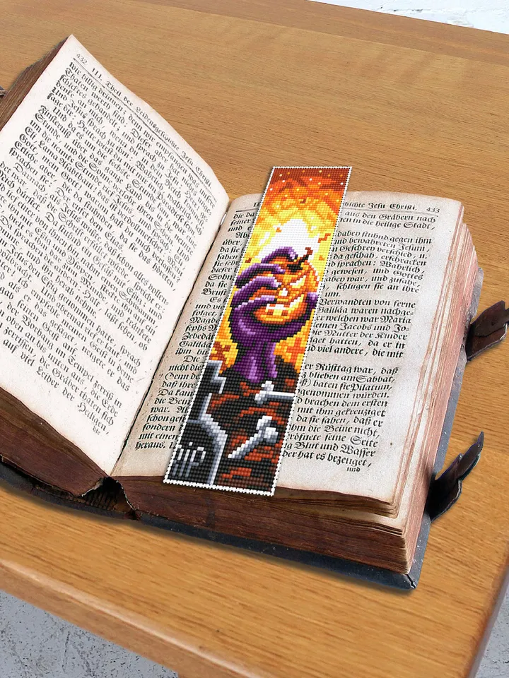 Halloween bookmark cross stitch pattern download PDF Modern Handmade bookmark pattern digital Horror beginner stitch Spooky bookmark #B75