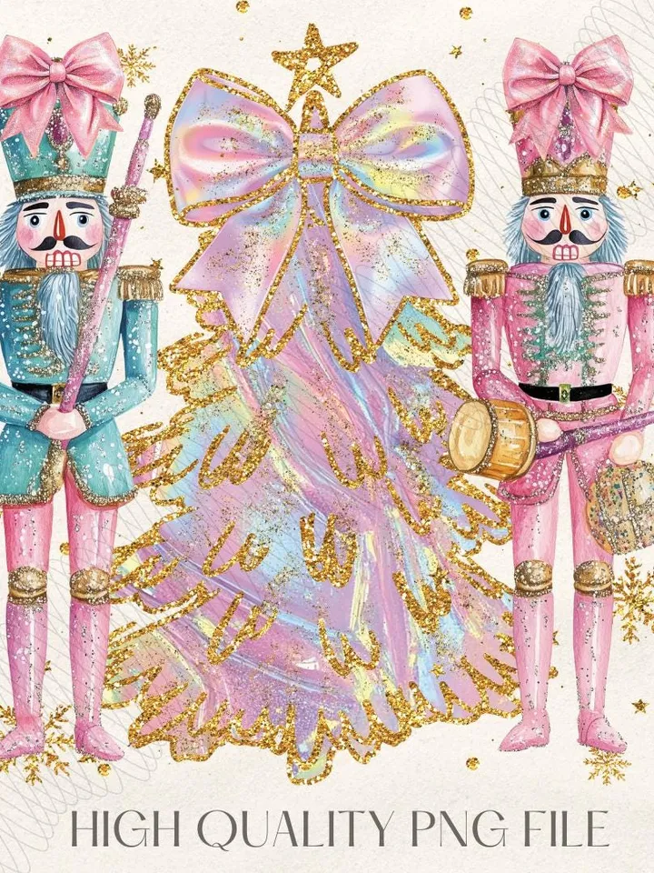 Coquette Colorful glitter Christmas Tree png, Nutcracker png, Girls Christmas Bow, Pink & Green, Christmas girls winter png, Christmas Tree
