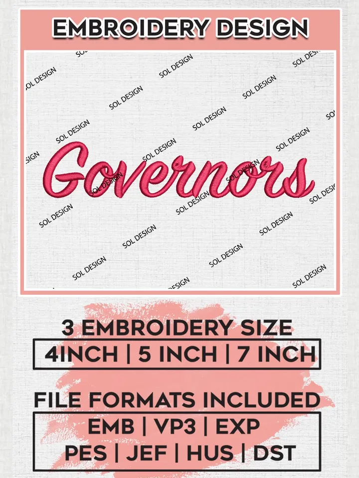 Governors NCAA Team Word Logo Embroidery Design Files, NCAA Austin Peay Governors Machine Embroidery, NCAA Teams, 3 sizes, NCAA Machine embroidery designs, Digital Download