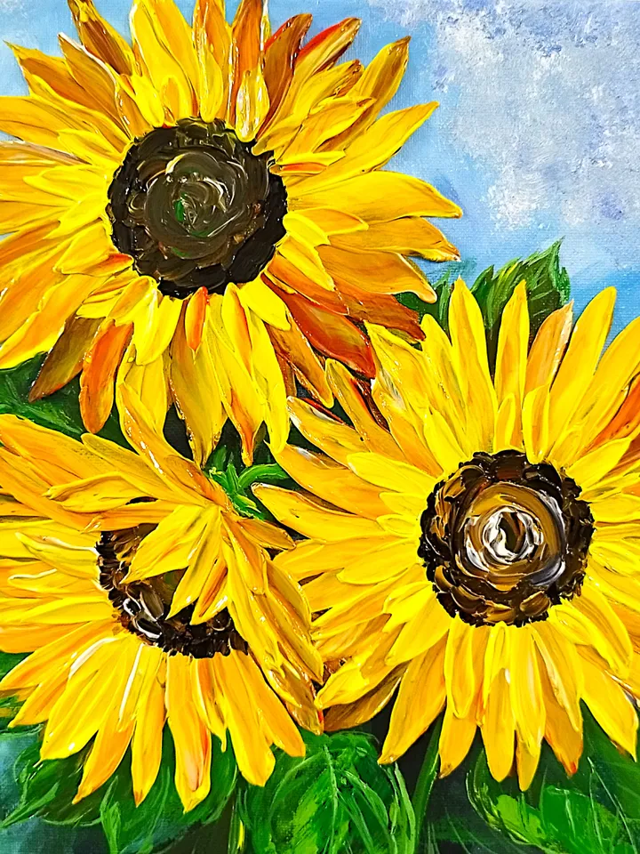 Sunflowers painting textured art wall decor Artwork