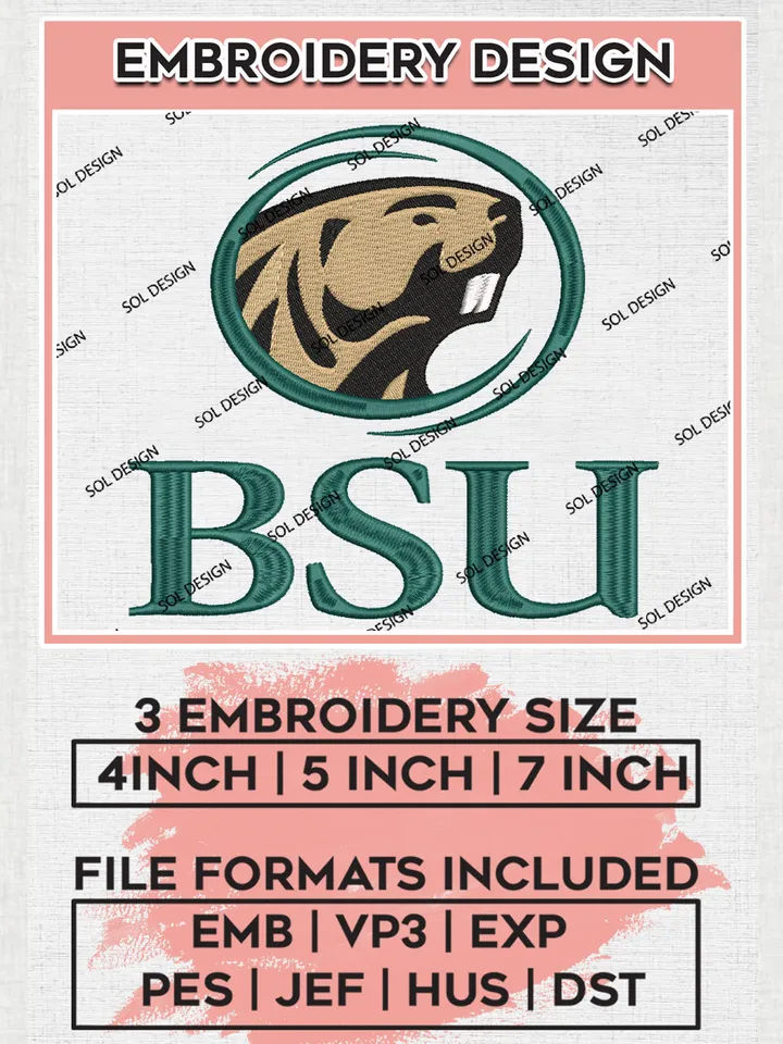 NCAA BSU Beavers Team Mascot Logo Embroidery Design Files, NCAA Bemidji State Beavers Machine Embroidery, NCAA Teams, 3 sizes, NCAA Machine embroidery designs, Digital Download