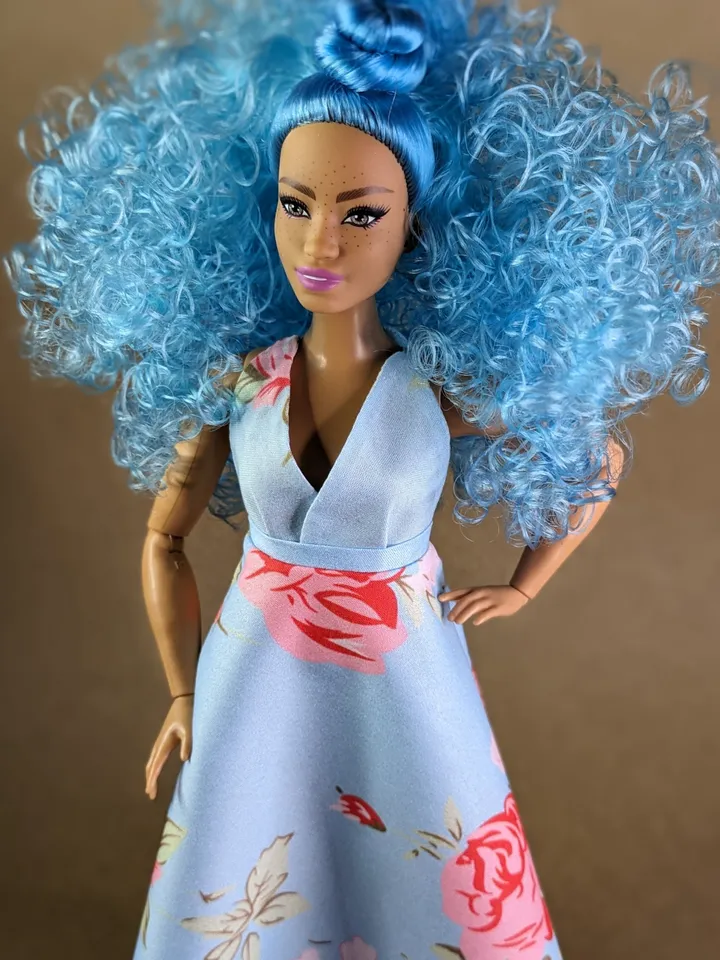 Handmade blue evening maxi dress for 1/6 scale fashion female dolls