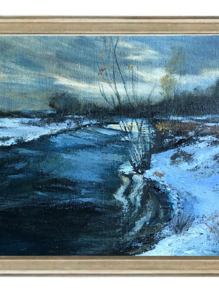 Winter river original oil painting modern art kitchen painting 10 by 14 inches