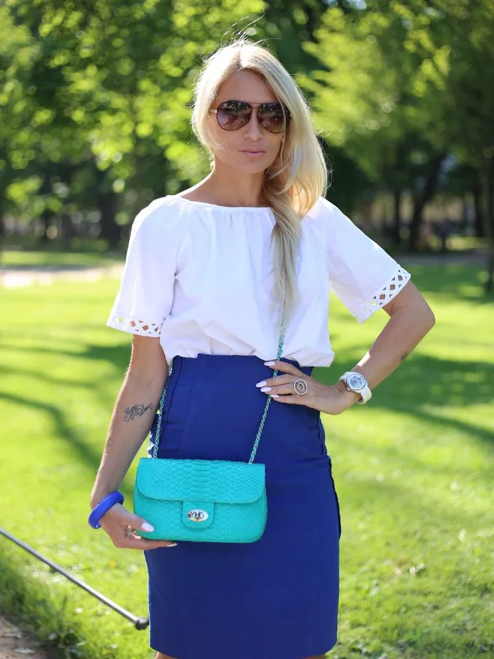 Genuine python skin MIDI bag tiffany color, leather turquise color bag, colorful classy chain bag, elegant crossbody bag leather handmade