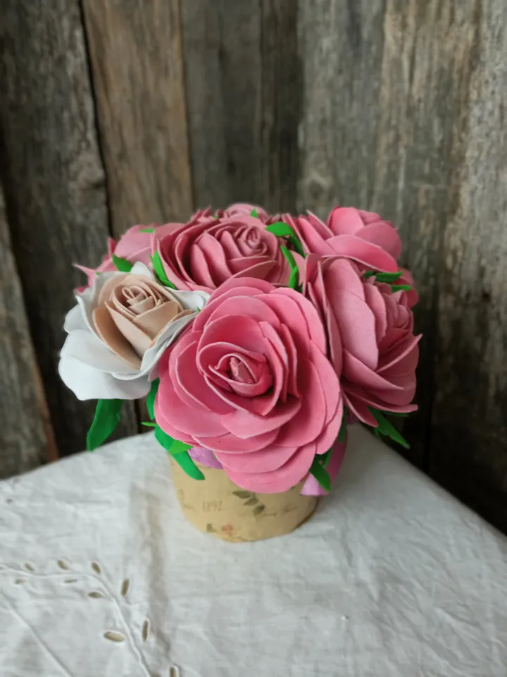 Elegant Handmade Rose Bouquet in Paper Pot - Perfect Gift. Home decor indoor