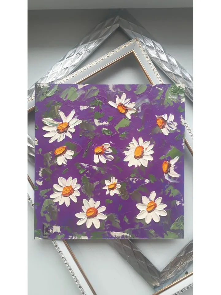 Daisies Oil Painting Original, Flowers  Impasto Daisies Floral Artwork,   Wildflowers  Art 8.5 by 8 inches