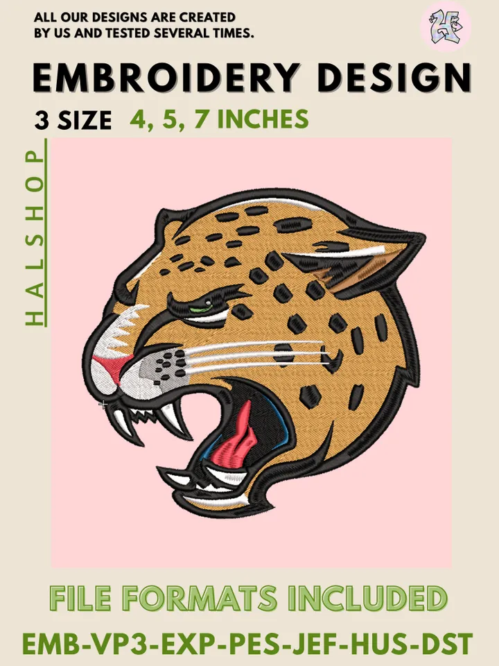 NCAA IUPUI Jaguars College Logo Embroidery Design – Classic Team Pattern, 3 Sizes Machine Embroidery Files, Instant Digital Download