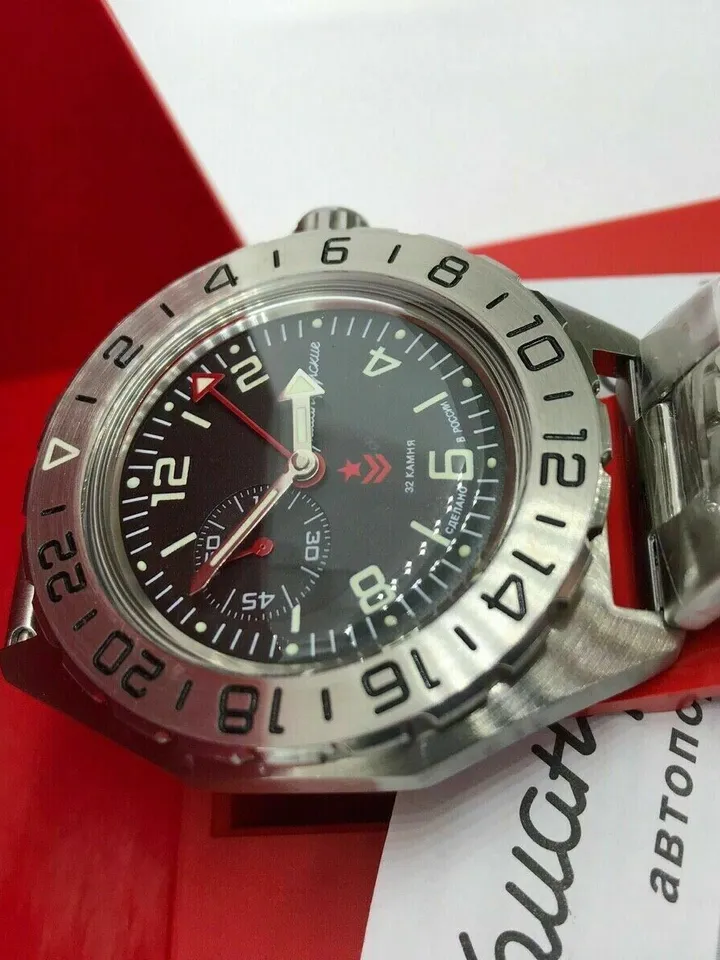 New Mens Military Automatic Watch Vostok Komandirskie 650539 Black Dial (20 ATM)