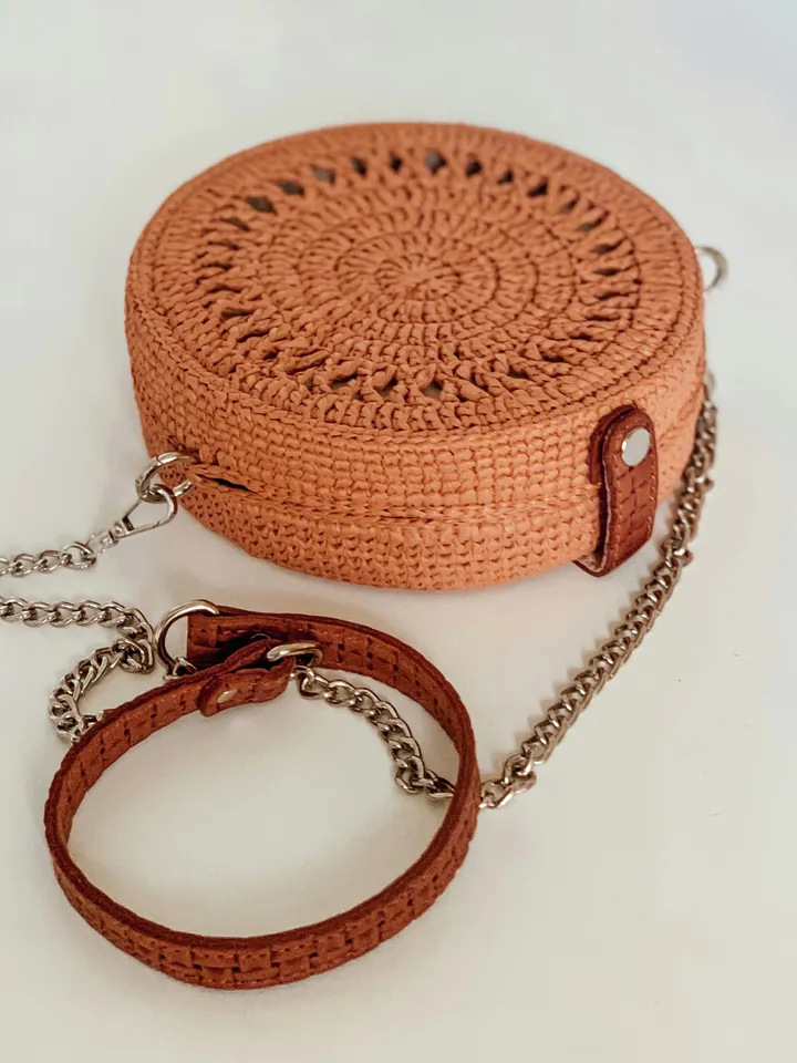 Crochet bag round with raffia yarn pattern PDF, digital instant download