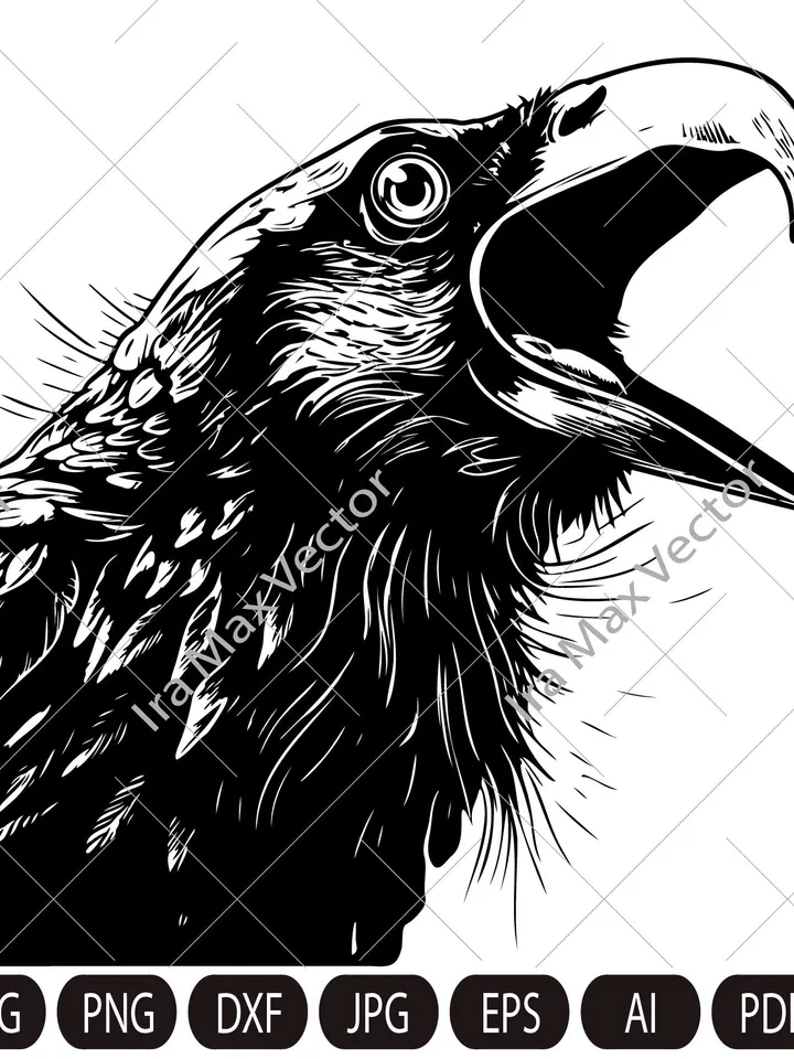 Raven svg, Crow head,Crow face,Raven head, Raven Silhouette dxf, Raven clipart, Crow svg, bird svg, Crow angry svg, raven angry