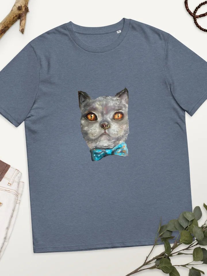 Cat in a bow tie Unisex organic cotton t-shirt made with my original soft pastel painting,funny animals t shirt gifts.