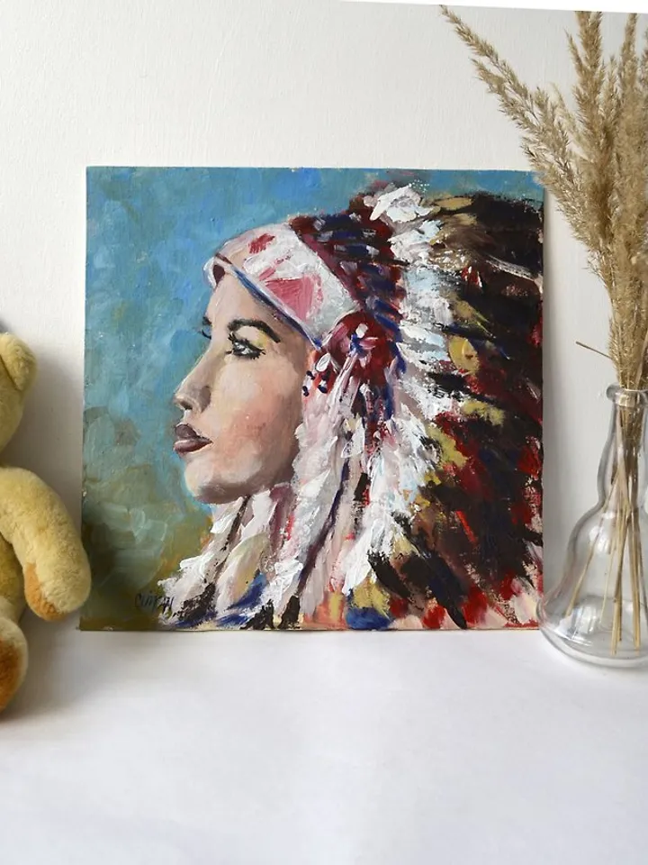 Native American Painting Original Art American Indian Woman Wall Art Amerindian