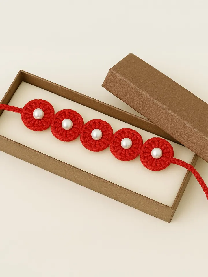 Crochet Flower Bracelet & Hair Tie, Round Boho Style Pearl Beaded Wristband, Handmade Crochet Fashion Jewelry Gift