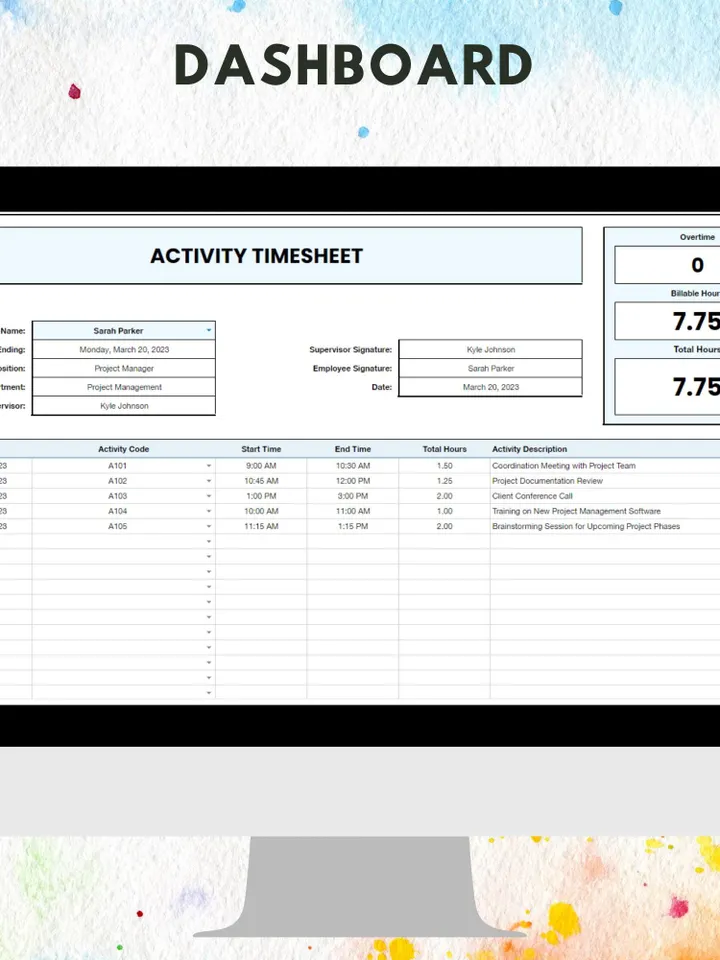 Activity Timesheet Template,Google Sheets Template, Digital Download, Easy to Use, Track Work Hours Activities, For Teams Freelancers