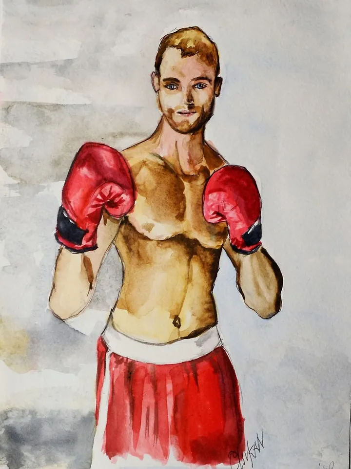 Box Painting Boxing Gloves Artwork Sport Original Watercolor Red Boxing Gloves