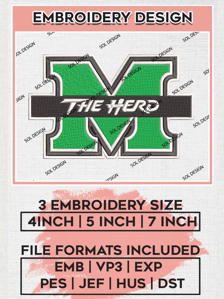 The Herd Logo Machine Embroidery Design, NCAA Marshall Thundering Herd Embroidery Design Design files, NCAA Embroidery Designs, NCAA Machine Embroidery Designs, Digital Download