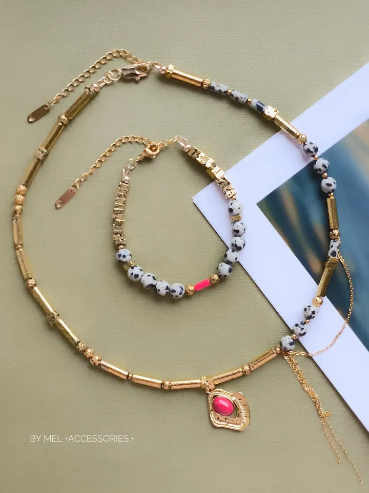 Jewelry sets, hematite necklace with natural stones, bracelet