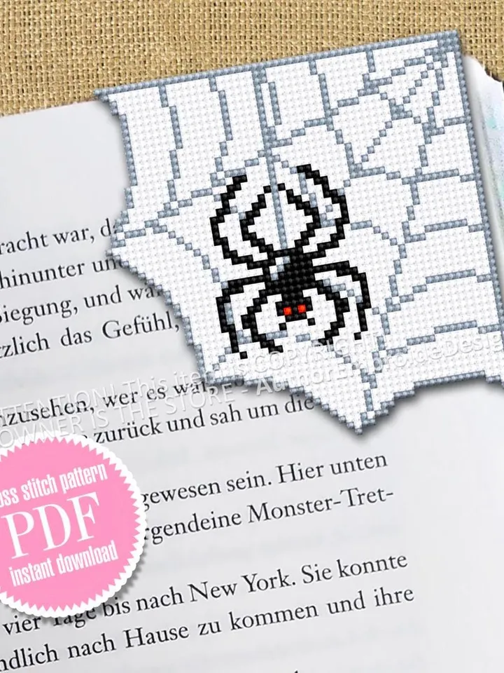 Spider web Corner bookmark cross stitch pattern PDF download Spider cross stitch chart, Spooky bookmark pattern digital PDF #B403