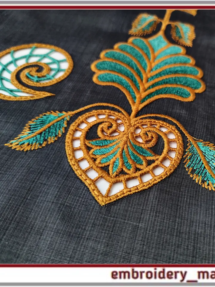 In the hoop Cutwork oriental style flowers, set of 6 elements Machine Embroidery Designs