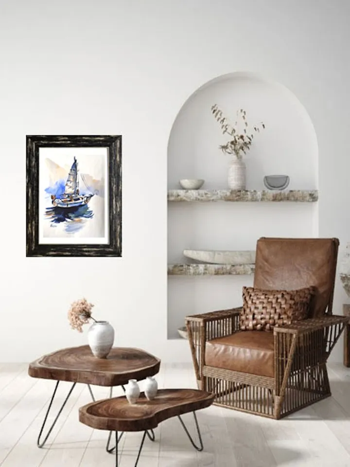 Sailboat Painting Original Watercolor Yacht Art Seascape Artwork
