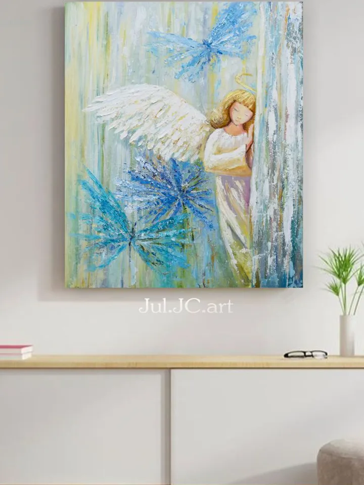 Angel oil Painting Original Art Fairytale Artwork | Butterflyes Art Angel Wings wall art