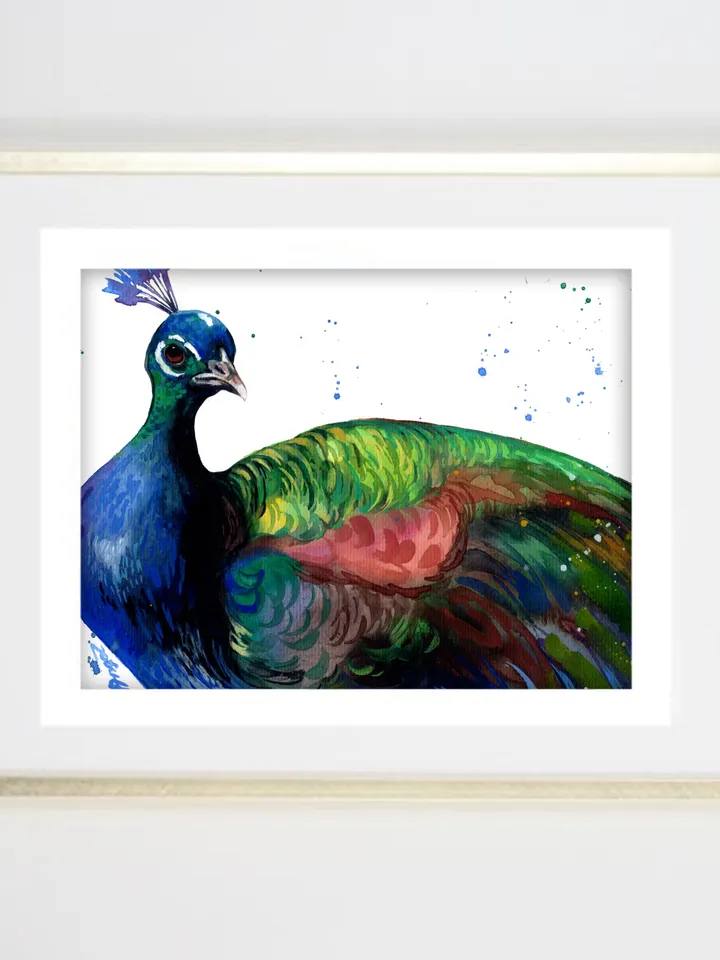 Peacock original watercolor, birds painting, wall decor, 7x10 in art for bird lovers by Anne Gorywine