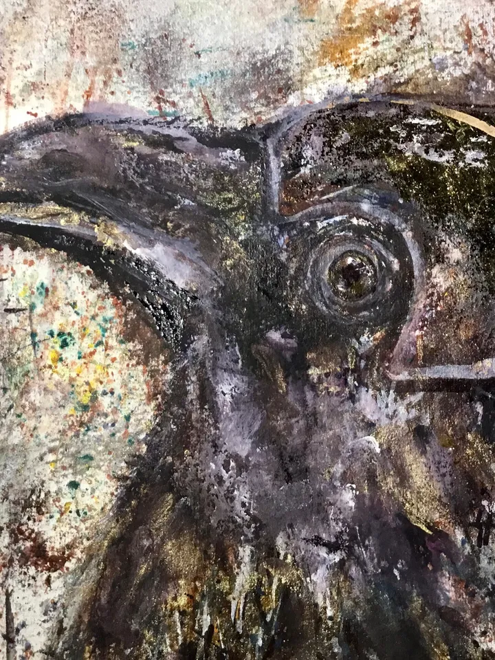 Fashion crow painting,funny crow modern mix media painting,original watercolour mix media artwork on watercolour paper,funny birds painting.