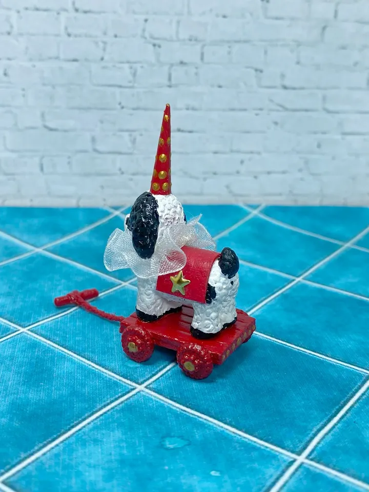 Dog on a cart. Doll toy. 1:12. Handmade. Dollhouse miniature.