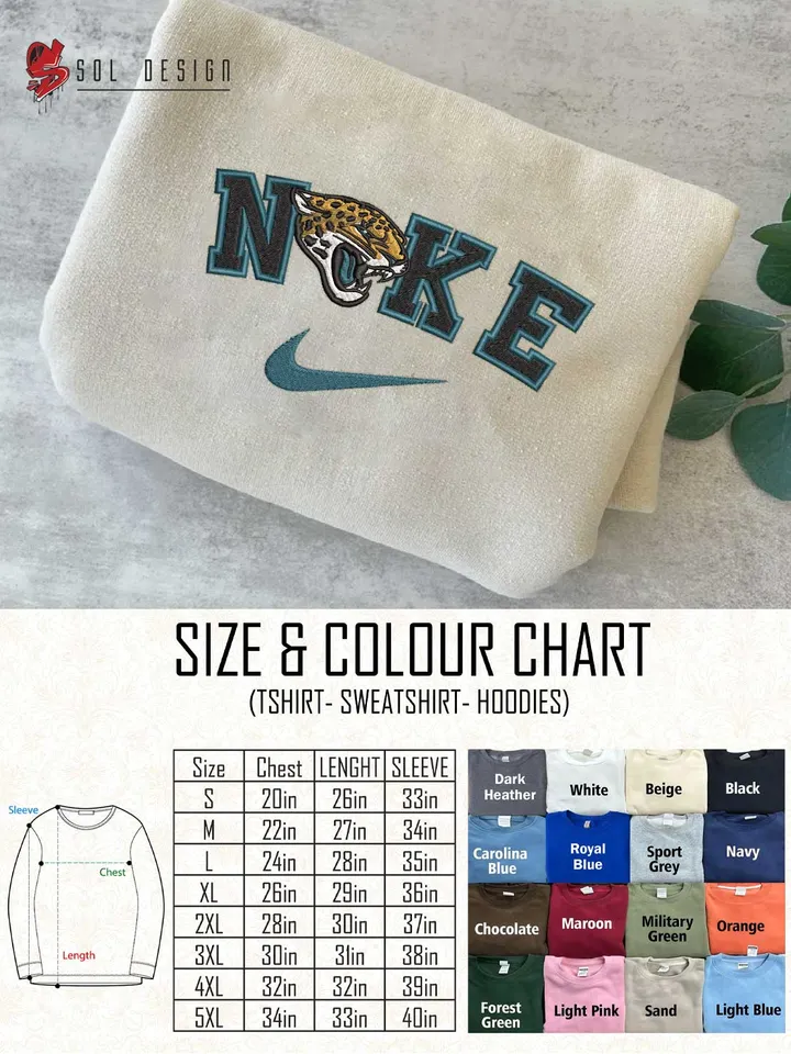 Ni.kee Jacksonville Jaguars Team Embroidered Sweatshirt, NFL Jaguars Embroidered T Shirt, NFL Team Embroidered Sweater, NFL Jacksonville Jaguars Shirt, Football Embroidered Hoodie