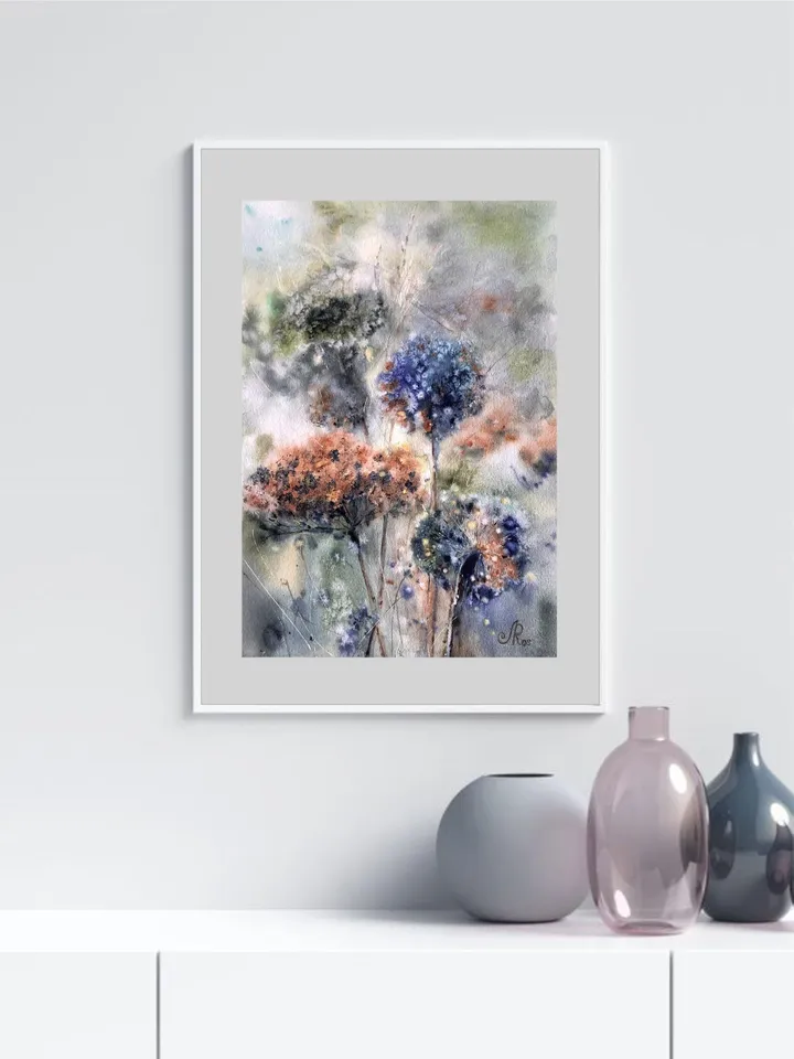 Abstract Original Flowers Painting Watercolor Wildflowers Wall Art