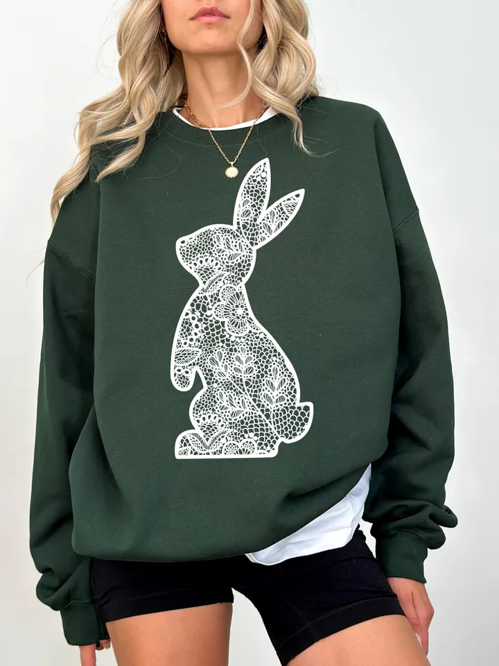Lace Bunny Easter Png, Easter Png, Floral Bunny Png, Floral Chinoiserie Png, Bunny png, Girly easter png, Spring png, Lace Bunny Png