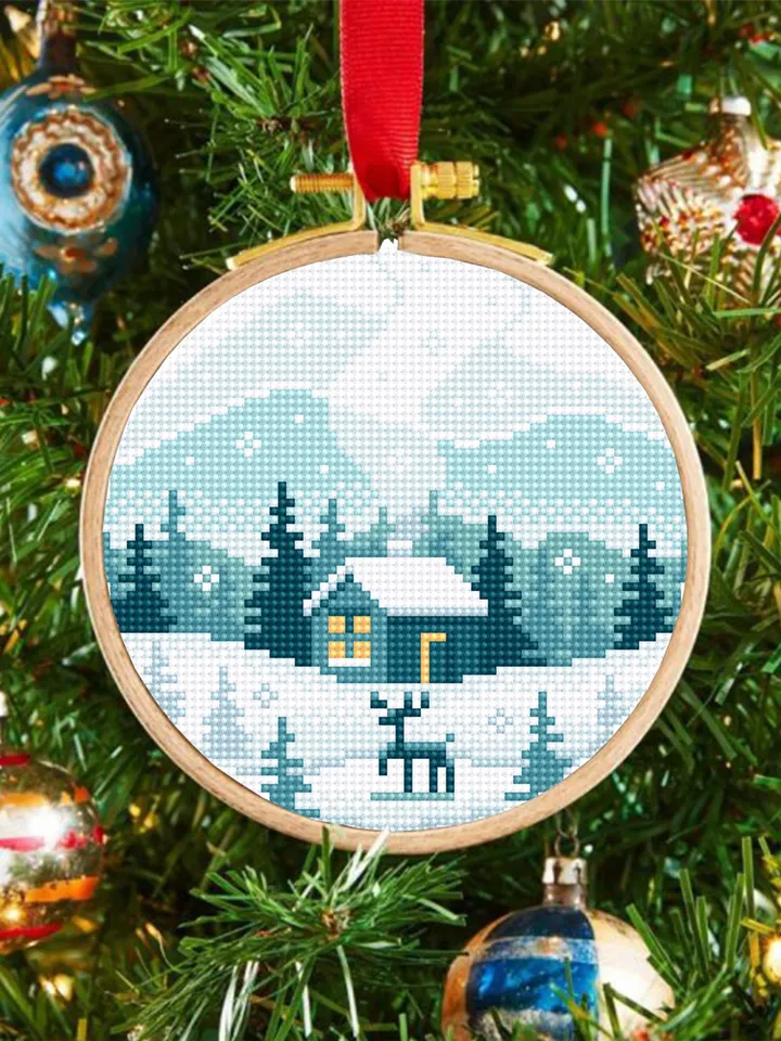 Winter landscape cross stitch pattern PDF download Winter forest cross stitch chart, Small pattern digital PDF beginner House in forest #L91
