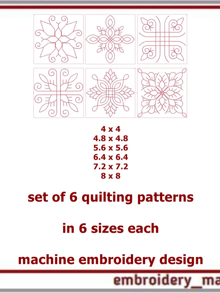 Set of 6 patterns for quilting Machine Embroidery Design by Embroidery Manavi 05