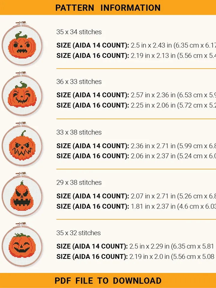 Bundle 10 mini pumpkin Cross stitch patterns, Halloween, Trick or Treat, beginner counted, modern chart, gift DIY, embroidery, instant PDF