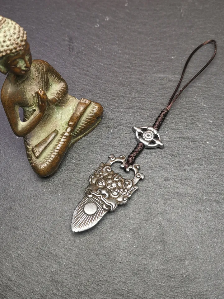Gandhanra Handmade Tibetan Buddhist Amulet,Kirtimukha Pendant,Bhoma,Banaspati,Mouth of Kala,Made of Cold Iron,1.97&quot; × 1.0&quot;