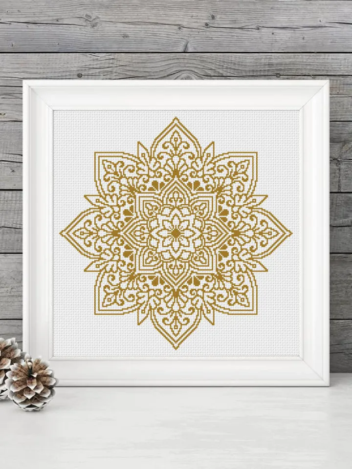 Flower mandala cross stitch pattern download PDF Easy mandala digital PDF Monochrome cross stitch Modern beginner stitch Home decor #M178