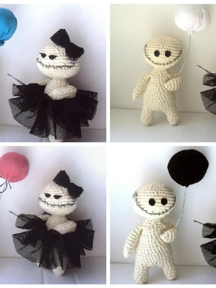 Handmade couple of zombies, crocheted zombies dolls with balloon, mental helth doll, therapy dolls
