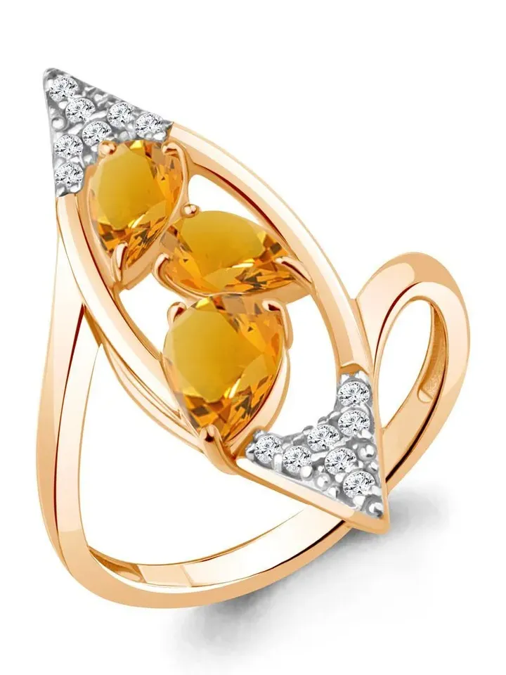 Ring silver 925 gold plated with natural citrine and cubic zirconia