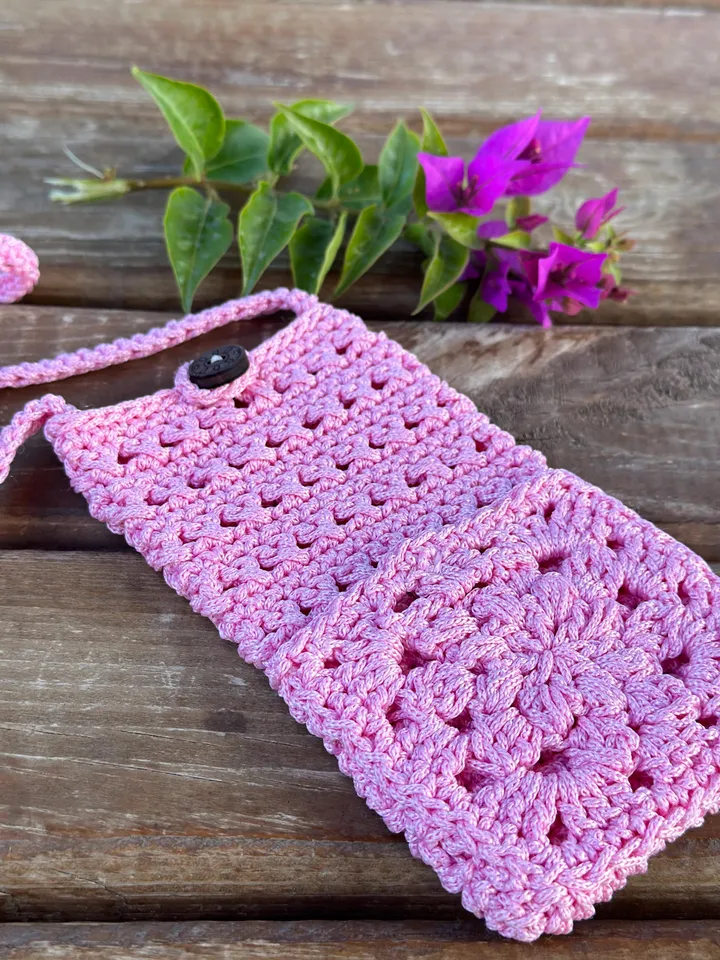 Crochet crossbody bag pattern, cell phone pouch, crochet mini purse, mobile phone case, summer shoulder messenger bag, DIY