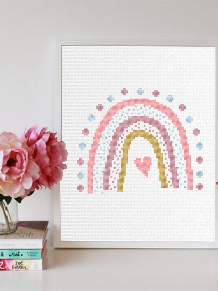 Boho rainbow cross stitch pattern PDF download Modern boho cross stitch chart, Simple rainbow pattern digital PDF, Nursery room decor #O3