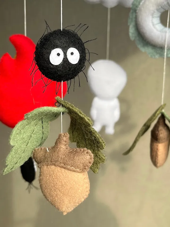 Hayao Miyazaki Anime mobile based on Spirited Away. Dragon Haku and Chihiro/ Kodama and No-Face for anime nursery