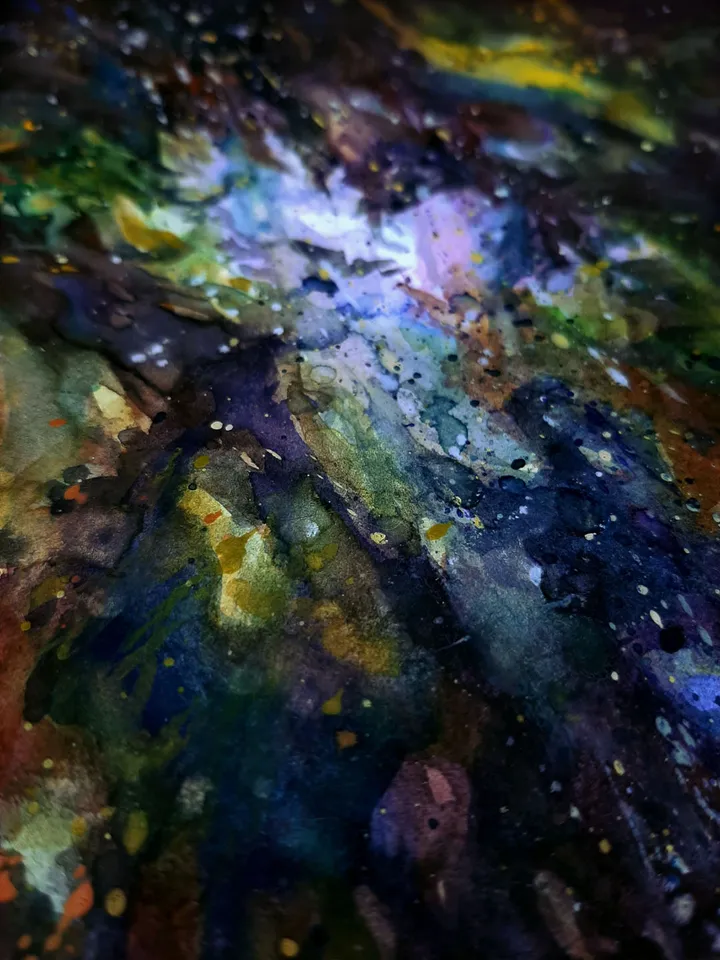 Outer Space Painting Galaxy ORIGINAL Watercolor Painting 8x5,5” Stellar Space Universe Small Art by artist Marina Chuchko