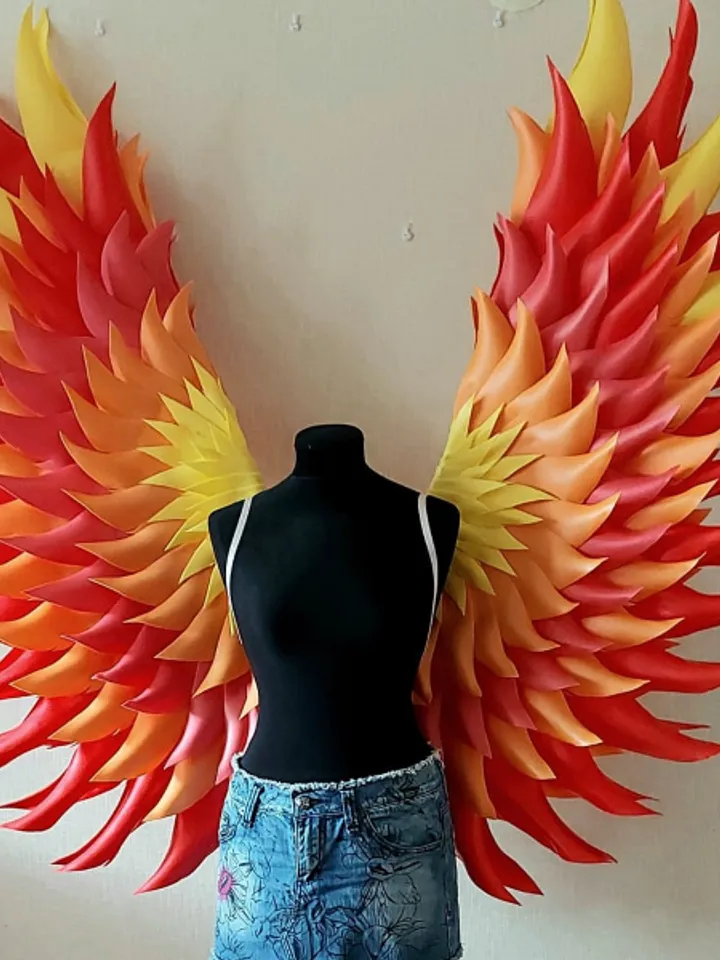 Phoenix costume wings, Red yellow orange wings, fiery wings, wings of fire, fire bird costume wings, angel wings costume