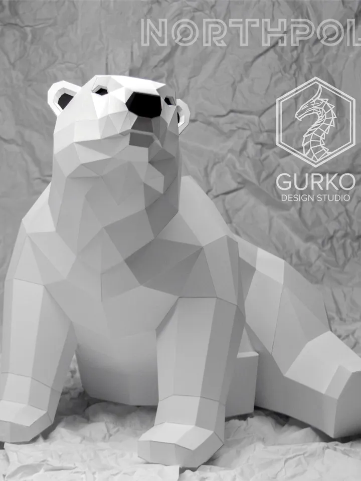 Baby Polar Bear (390 mm) Papercraft, Digital Template, PDF Download, Gurko, LowPoly, Pepakura, DIY Origami Sculpture, Paper Party Decoration