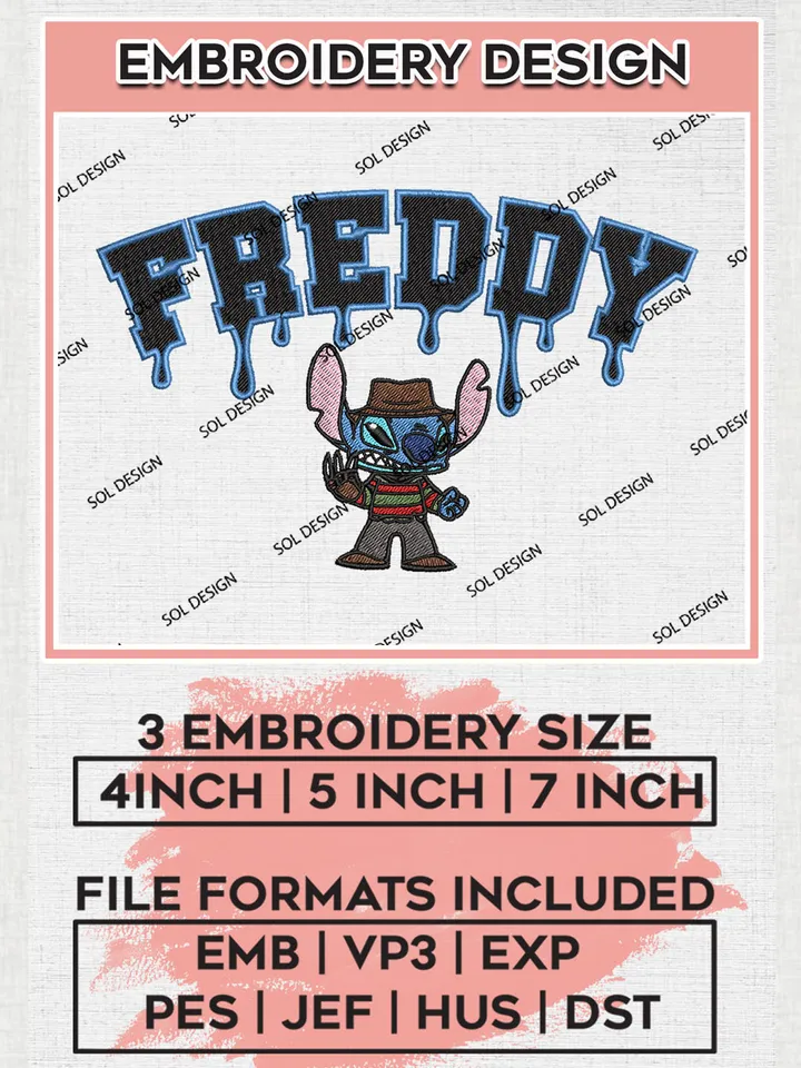 Halloween Freddy Krueger x Stitch Drop Blood Name Embroidery designs, Horror Halloween Machine embroidery designs, Horror Character embroidery files, Trick Or Treat Machine Embroidery Digitized Pes Files, Digital Download