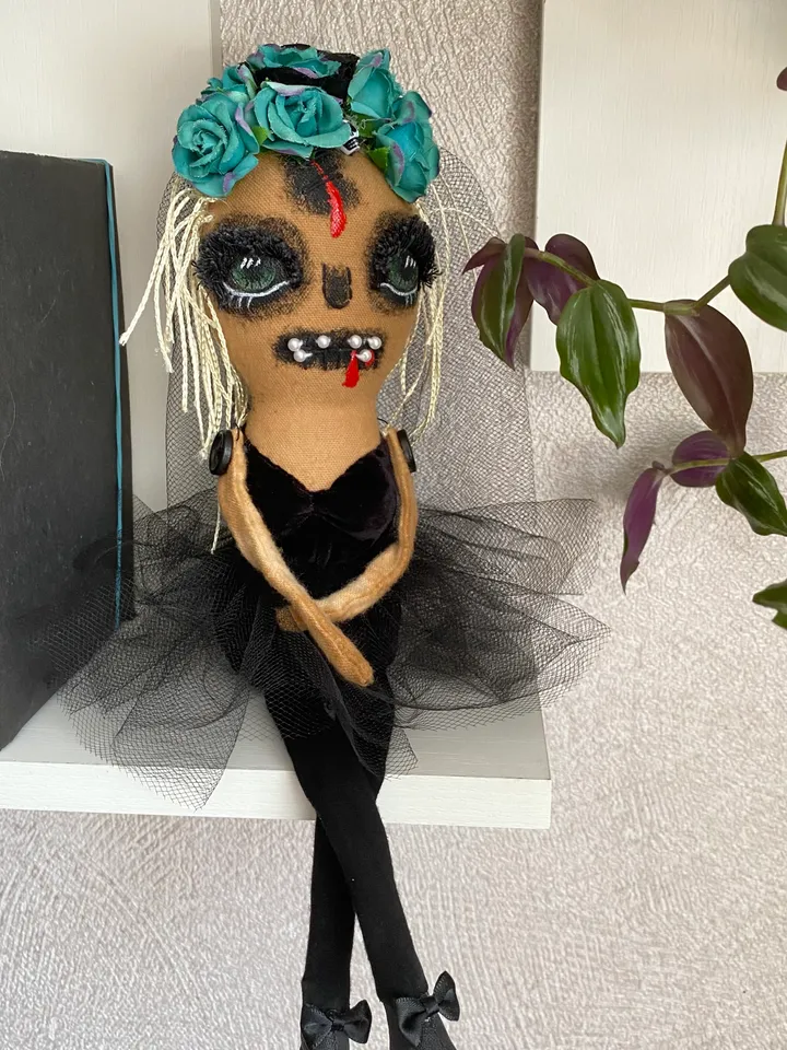 Creepy doll , Day of the Dead Doll, Halloween Rag doll , Calavera . Halloween home decor .