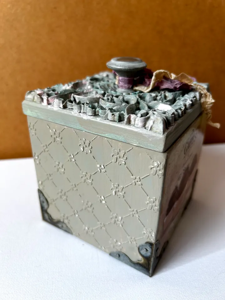 Decoupage boxes in vintage style with cupcakes - Unique Home Decor, Vintage-Inspired Decoupage Decorated Storage Box - Shabby Chic Organizer