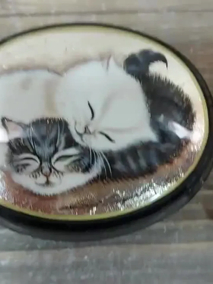 Beautiful Russian Lacquer Box "Kittens" 2.36*3.2.Fedoskino Mother of pearl Hand painted.jewelry box.Gift for cat lovers.Art gifts.For her