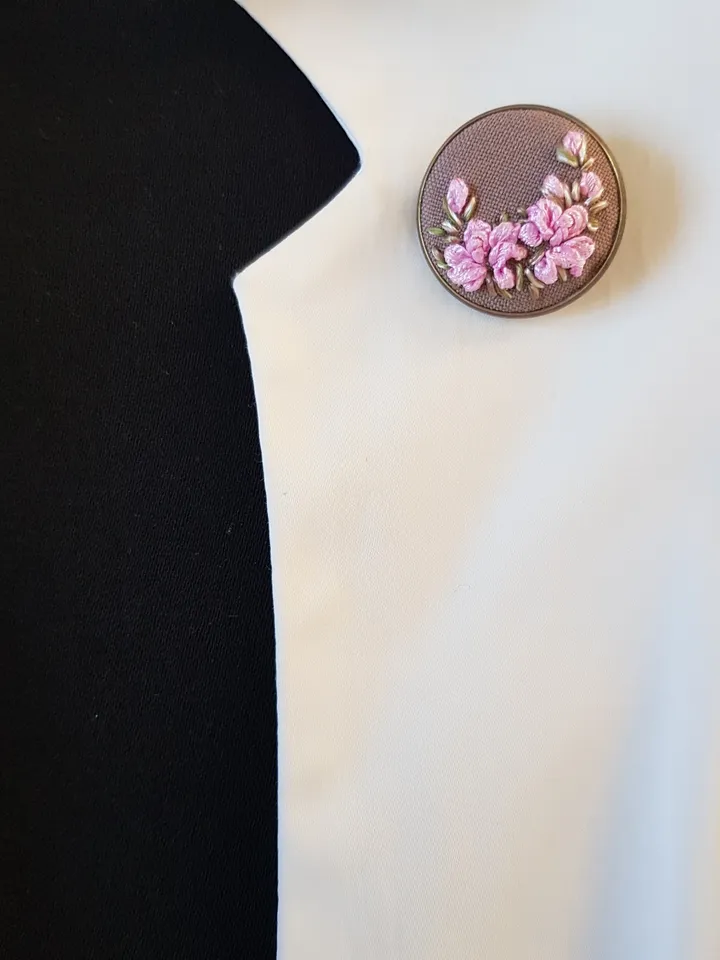 Ribbon embroidered brooch for her, hand embroidery jewelry