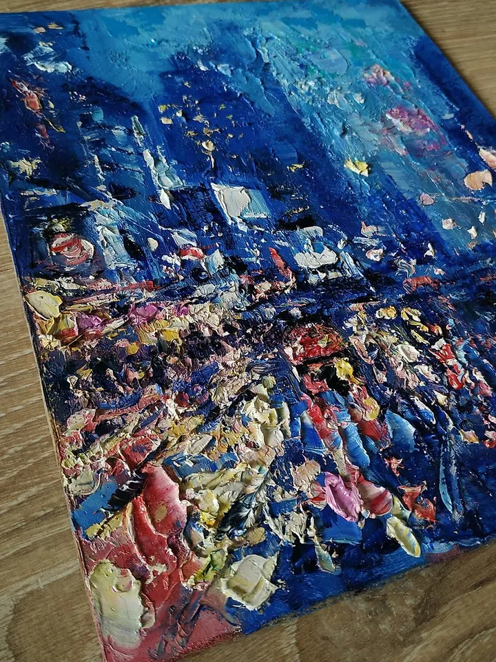New York Painting Rainy NYC Original Art Night Street City Artwork 油畫原作